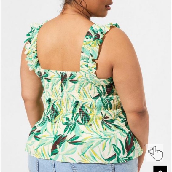 Plus TORRID Peplum Washable Crinkle Gauze Tropical Print Smocked Tank Top 3X - Picture 3 of 5